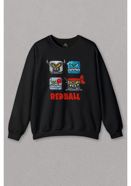 Unisex Siyah Sweatshirt Red Ball Crazy Kırmızı Top Redball Oyun Gamer Baskılı Sweat