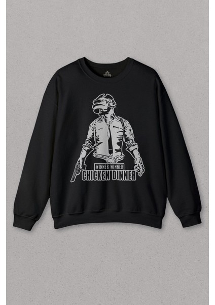 Unisex Siyah Sweatshirt Gamer Oyuncu Playerunknown's Battlegrounds Pubg Baskılı Sweat