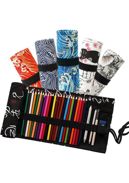 Siyah Stil 36 Delik Mum Boya Çanta Kalem Kutusu Japon Kırtasiye Kalem Makyaj Saklama Çantası Okul Malzemeleri Için Kalem Rulo Kalem Kutuları (Yurt Dışından) indirimleri