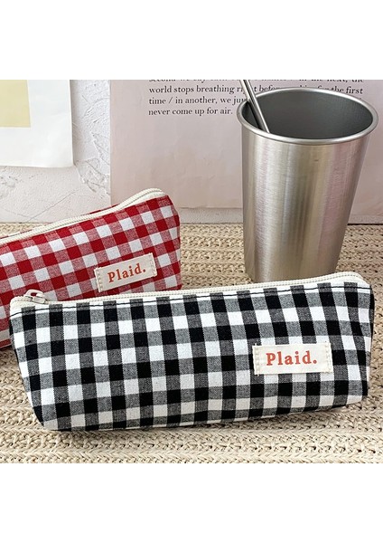 Mavi Stil Ekose Renkli Kalem Kalem Çantası Kılıfı Pamuklu Kumaştan Yapılmış Temel Kafes Saklama Çantası Kalemler Için Kırtasiye Mack Up Okul Cüzdanı A6134 (Yurt Dışından)