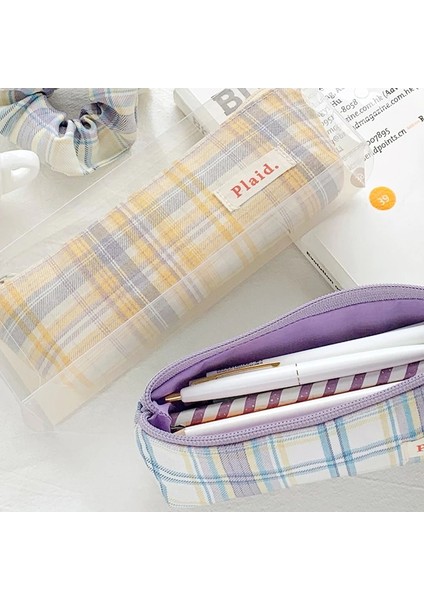 Mavi Stil Ekose Renkli Kalem Kalem Çantası Kılıfı Pamuklu Kumaştan Yapılmış Temel Kafes Saklama Çantası Kalemler Için Kırtasiye Mack Up Okul Cüzdanı A6134 (Yurt Dışından) modelleri