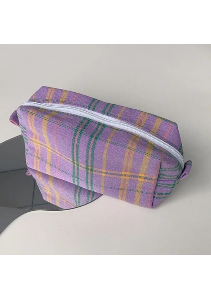 Mor Tarzı Vintage Desen Kalem Çantası Kalem Kutusu Ins Renk Kontrol Kafes Izgara Kırtasiye Makyaj Seyahat Okulu Için Katlama Çantası F136 (Yurt Dışından)
