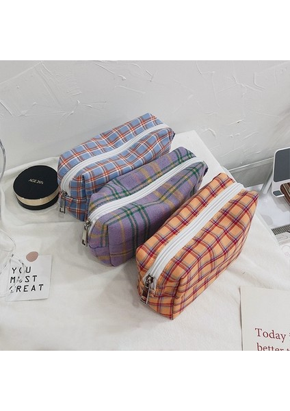 Mor Tarzı Vintage Desen Kalem Çantası Kalem Kutusu Ins Renk Kontrol Kafes Izgara Kırtasiye Makyaj Seyahat Okulu Için Katlama Çantası F136 (Yurt Dışından) fırsatları