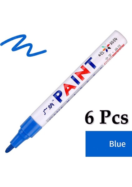 Mavi-6 Adet Tarzı 6 Adet Renkli Kalıcı Boya Marker Su Geçirmez Beyaz Işaretleyiciler Lastik Sırtı Kauçuk Kumaş Boya Metal 12 Renk Boya Marker Kalemler (Yurt Dışından)