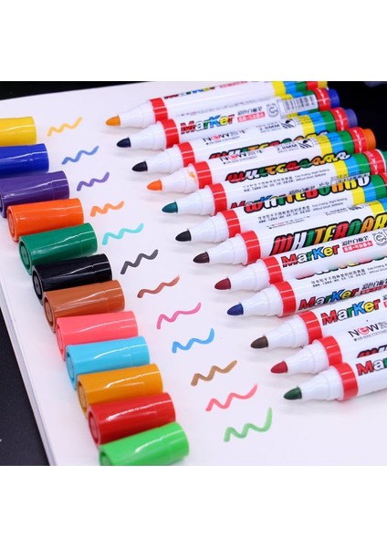 12 Colorspack Doldurulabilir Beyaz Tahta Kalemi Kuru ve Islak Silinebilir Kalem Seti (Yurt Dışından)