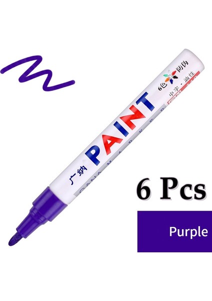 Mor-6 Adet Tarzı 6 Adet Renkli Kalıcı Boya Marker Su Geçirmez Beyaz Işaretleyiciler Lastik Sırtı Kauçuk Kumaş Boya Metal 12 Renk Boya Marker Kalemler (Yurt Dışından)