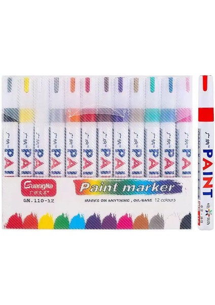 12 Adet Şerit Tarzı 12 Renk Set Su Geçirmez Araba Lastiği Lastik Sırtı Kauçuk Metal Kalıcı Boya Marker Kalem Graffti Yağlı Marker Kalem Kırtasiye Malzemeleri (Yurt Dışından)