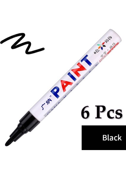 Siyah-6 Adet Tarzı 6 Adet Renkli Kalıcı Boya Marker Su Geçirmez Beyaz Işaretleyiciler Lastik Sırtı Kauçuk Kumaş Boya Metal 12 Renk Boya Marker Kalemler (Yurt Dışından)