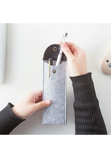 Siyah Stil Mple Düz Renk Keçe Kalem Kutusu Okul Malzemeleri Sevimli Kalem Kutusu Kırtasiye Taşınabilir Kalem Kutusu Kalem Çantası (Yurt Dışından) fırsatları