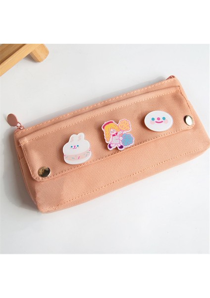 Pembe Stil 1 Adet Kawaii Kapaklı Üç Rozetli Büyük Kapasiteli Kalem Kutusu Kalem Silgisi Şeker Renk Saklama Kutusu Sevimli Basit Kırtasiye (Yurt Dışından)