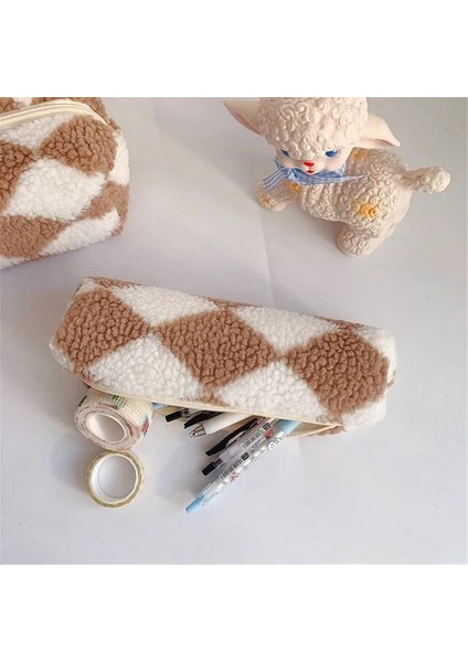 Haki Tarzı Yeni Peluş Şerit Tarzı Kalem Kutusu Ins Moda Büyük Kapasiteli Kalem Çantası Kırtasiye Malzemeleri Için Kozmetik Kılıfı Saklama Çantası (Yurt Dışından)