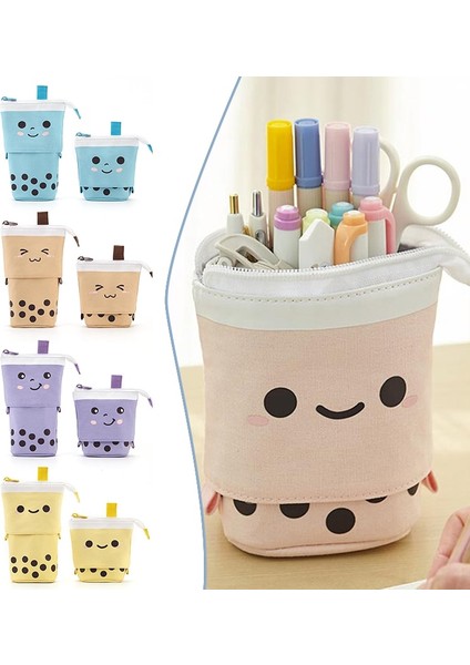 Mavi Stil 1 Adet Yaratıcı Geri Çekilebilir Süt Çay Stand Up Kalem Kutusu Okul Kırtasiye Saklama Çantası Büyük Kapasiteli Sevimli Kalemlik Çocuk Hediye Çantası (Yurt Dışından)