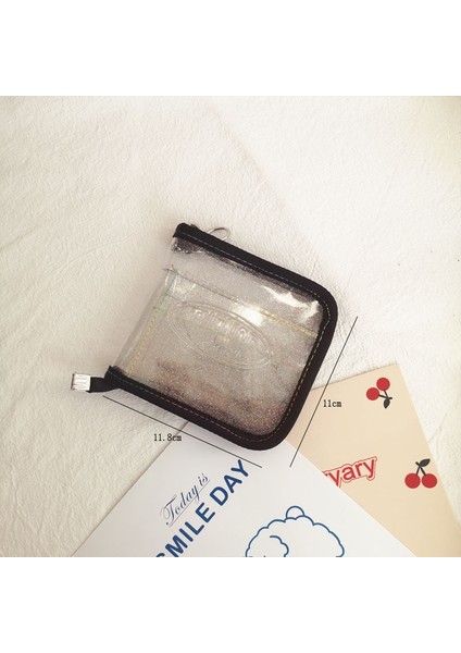 Cüzdan Stili Koreli Ins Lazer Şeffaf Kalem Çantası Pvc Siyah Kenarlık Flaş Tozu Gevşek Yapraklı Bağlayıcı Kız Kişiselleştirilmiş Banka Kartı Çanta Cüzdanı (Yurt Dışından)