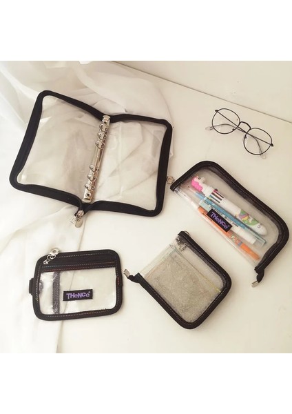 Cüzdan Stili Koreli Ins Lazer Şeffaf Kalem Çantası Pvc Siyah Kenarlık Flaş Tozu Gevşek Yapraklı Bağlayıcı Kız Kişiselleştirilmiş Banka Kartı Çanta Cüzdanı (Yurt Dışından) modelleri