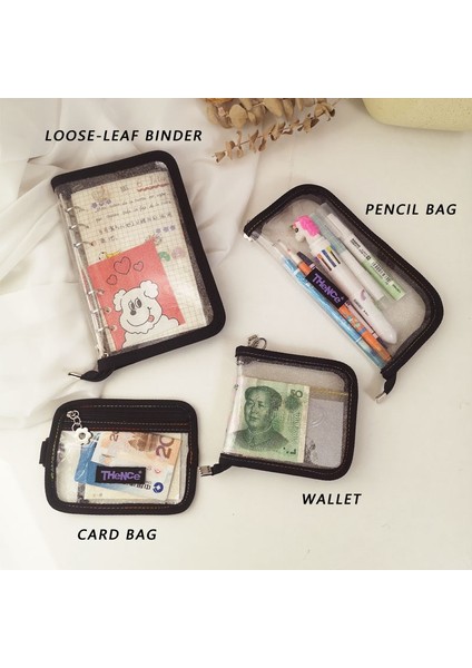 Cüzdan Stili Koreli Ins Lazer Şeffaf Kalem Çantası Pvc Siyah Kenarlık Flaş Tozu Gevşek Yapraklı Bağlayıcı Kız Kişiselleştirilmiş Banka Kartı Çanta Cüzdanı (Yurt Dışından) fırsatları