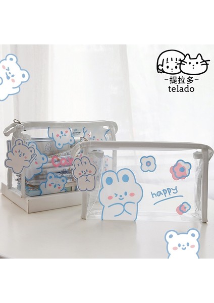 B Tarzı Sevimli Tavşan Temizle Pvc Fermuar Kalem Kalem Kutusu Taşınabilir Seyahat Tuvalet Çantası Büyük Kapasiteli Kırtasiye (Yurt Dışından) indirimleri