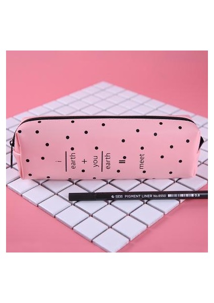 G Tarzı Kızlar Için Sevimli Pembe Kalem Kutusu Kawaii Siyah Beyaz Nokta Pu Deri Kalem Çantası Kırtasiye Kılıfı Ofis Okul Malzemeleri Zakka Escolar (Yurt Dışından)