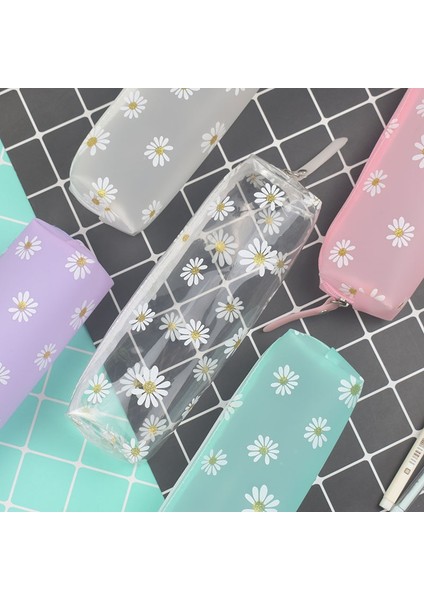 Mor Bir Stil Yeni Kawaii Papatya Kalem Kutusu Şeffaf Papatya Şeker Rengi Hediye Okul Kalem Kutusu Kalem Çantası Okul Malzemeleri Kırtasiye (Yurt Dışından)