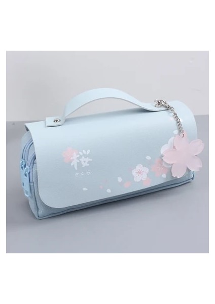 Açık Mavi Stil Sakura Kalem Çantası Pu Deri Kalem Kutusu Kawaii Kırtasiye Cetvel Kılıfı Okul Kız Için Tatlı Silgi Tutucu Hediye Kutusu Çiçek Depolama (Yurt Dışından)