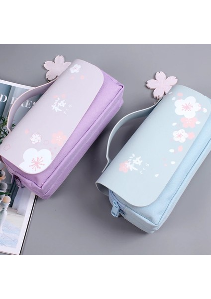 Açık Mavi Stil Sakura Kalem Çantası Pu Deri Kalem Kutusu Kawaii Kırtasiye Cetvel Kılıfı Okul Kız Için Tatlı Silgi Tutucu Hediye Kutusu Çiçek Depolama (Yurt Dışından) indirimleri