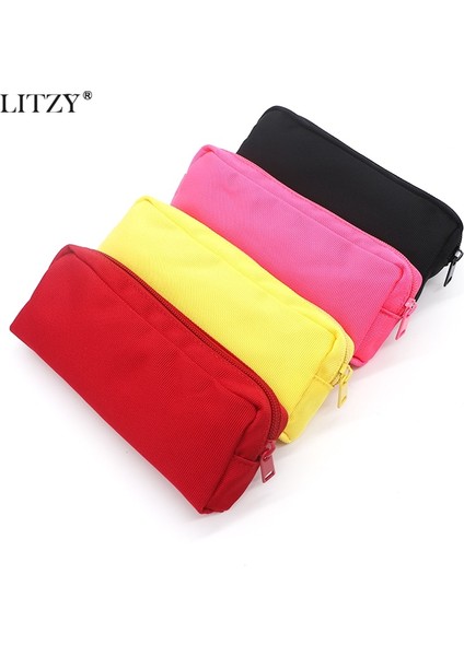 Kraliyet Mavisi Renk Stili Siyah Tuval Kalem Kutusu Okul Erkek Kız Için Pencilcase Basit Şeker Renk Büyük Kapasiteli Kalem Kutuları Kırtasiye Kozmetik Çantası (Yurt Dışından) modelleri