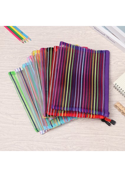 Beyaz1 Tarzı Basit Fermuar Kalem Gökkuşağı Renkli Durumda Kozmetik Saklama Çantaları Bozuk Para Cüzdanı Renkli Naylon Çanta Kırtasiye Ofis Öğrencisi (Yurt Dışından)