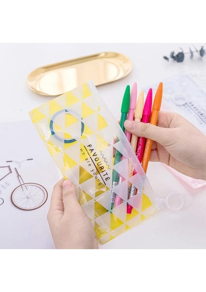No.8 Stili Kawaii Izgara Şerit Pvc Su Geçirmez Kalem Çantası Sevimli Renkli Şeffaf Kalem Kutuları Kızlar Için Şeffaf Okul Kalem Kutusu Kırtasiye (Yurt Dışından)