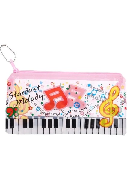 Pembe Tarzı Müzik Notası Piyano Klavyesi Kalem Kutusu Plastik Şeffaf Kalem Çantası Öğrenci Hediyesi R91A (Yurt Dışından)