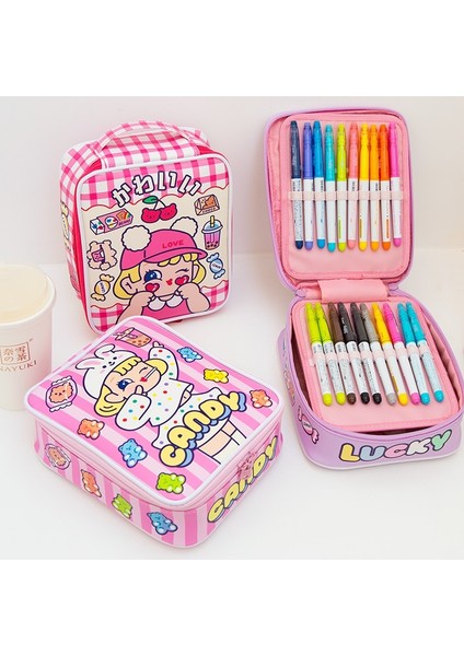 Pembe Tarzı Sevimli 40 Delik Okul Kalem Kutusu Kore Kalem Kutusu Büyük Ceza Öğrenci Çocuklar Kızlar Için Suluboya Kalem Çantası Kawaii Kalem Kutusu Malzemeleri (Yurt Dışından)