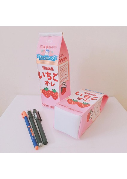Orijinal Süt Tarzı Yaratıcı Pu Deri Kalem Kutusu Çilek Süt Kutusu Sevimli Kalem Kutusu Kawaii Kırtasiye Okul Malzemeleri Çocuklar Hediye (Yurt Dışından)