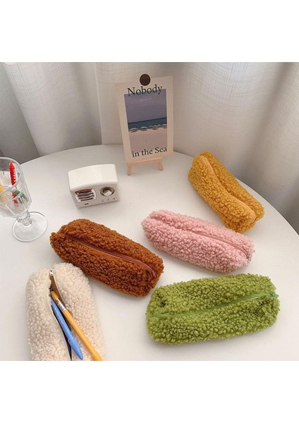 Beyaz Stil Lambswool Kalem Kutusu Kalem Kılıfı Peluş Kawaii Fermuarlı Çantalar Kozmetik Makyaj Organizatör Pouool Ofis Kırtasiye Malzemeleri (Yurt Dışından)