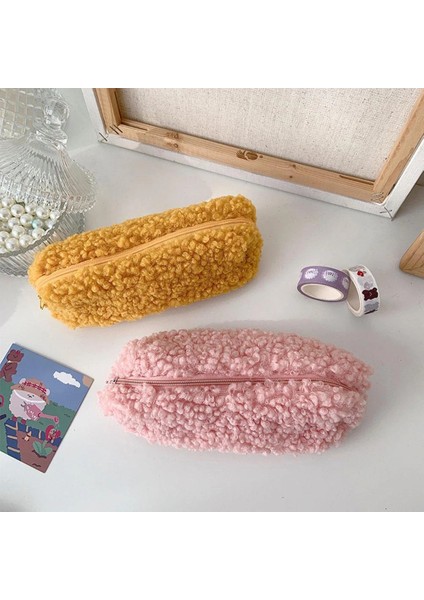 Beyaz Stil Lambswool Kalem Kutusu Kalem Kılıfı Peluş Kawaii Fermuarlı Çantalar Kozmetik Makyaj Organizatör Pouool Ofis Kırtasiye Malzemeleri (Yurt Dışından)