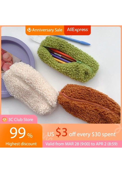 Beyaz Stil Lambswool Kalem Kutusu Kalem Kılıfı Peluş Kawaii Fermuarlı Çantalar Kozmetik Makyaj Organizatör Pouool Ofis Kırtasiye Malzemeleri (Yurt Dışından)