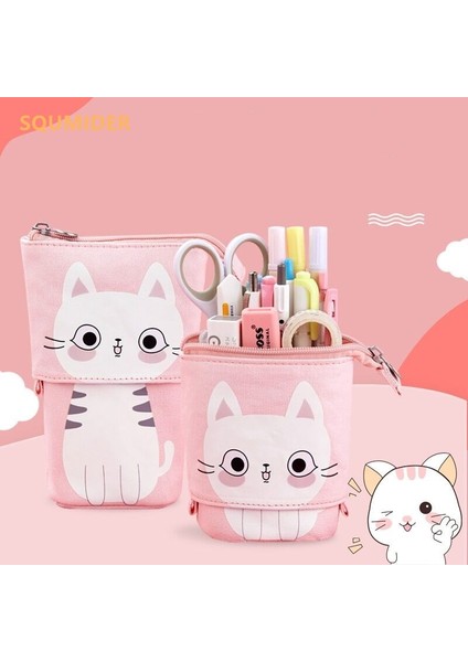 A5 Stili Yazın Yaratıcı Geri Çekilebilir Tuval Kalem Kutusu Kawaii Kedi Okul Kalem Kutuları Büyük Kırtasiye Çantası Çocuklar Için Sevimli Kalemlik Hediyeler Kalem Çantası (Yurt Dışından) fırsatları