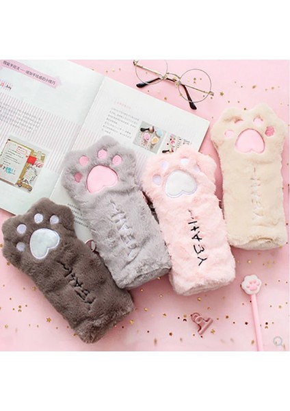 Gri Tarzı Cut Kedi Pençe Kalem Çantası Yumuşak Peluş Kozmetik Çantası Büyük Kapasiteli Kalem Kutusu Kalemlik Kırtasiye Organizatör Kawaii Kırtasiye (Yurt Dışından) fiyatları