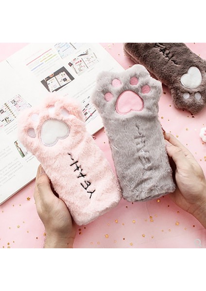 Gri Tarzı Cut Kedi Pençe Kalem Çantası Yumuşak Peluş Kozmetik Çantası Büyük Kapasiteli Kalem Kutusu Kalemlik Kırtasiye Organizatör Kawaii Kırtasiye (Yurt Dışından) modelleri