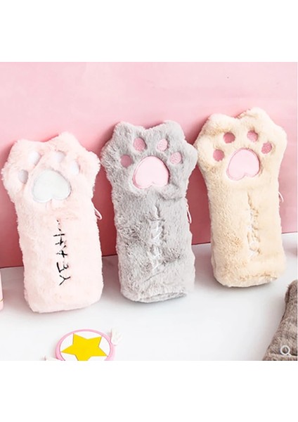 Gri Tarzı Cut Kedi Pençe Kalem Çantası Yumuşak Peluş Kozmetik Çantası Büyük Kapasiteli Kalem Kutusu Kalemlik Kırtasiye Organizatör Kawaii Kırtasiye (Yurt Dışından) fırsatları