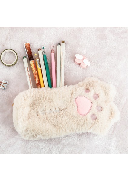 Gri Stil Cut Kedi Pençe Kalem Çantası Yumuşak Peluş Kozmetik Kılıfı Büyük Kapasiteli Kalem Kutusu Kalemlik Okul Malzemeleri Kırtasiye Organizatör (Yurt Dışından) modelleri