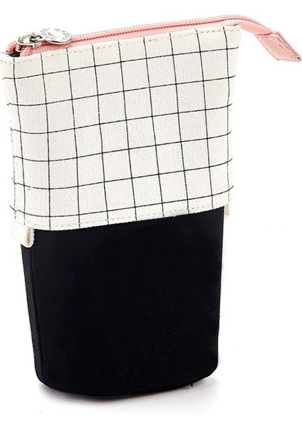 Siyah Ekose Tarzı Sevimli Tuval Esnek Kalem Kutusu Kawaii Büyük Kapasiteli Okul Öğrenci Malzemeleri Kalem Çantası Kırtasiye Hediye Organizatör Tutucu Kutusu (Yurt Dışından)