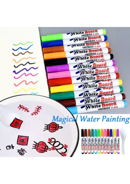 Kaşık Stili ile 12 Renk Büyülü Su Boyama Kalem Su Yüzen Doodle Kalemler Renkli Çocuklar Montessori Çizim Işaretleyicileri Sihirli Beyaz Tahta Işaretleyici (Yurt Dışından) fırsatları
