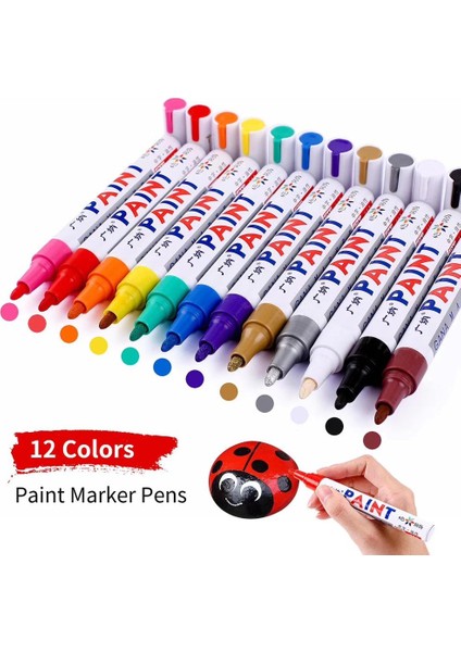 ve Stil 12 Renk Su Geçirmez Araba Lastiği Lastik Sırtı CD Metal Kalıcı Boya Marker Graffti Yağlı Marker Macador Caneta Kırtasiye (Yurt Dışından)