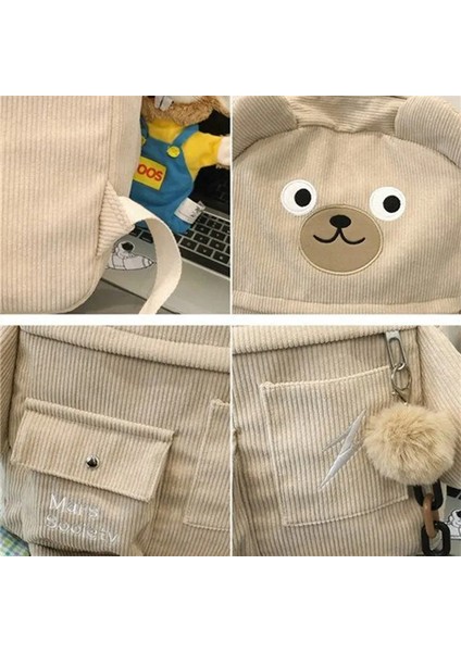 Kadın Kadife Kumaş Sırt Çantası Sevimli Ayı Çok Cepli Tasarım Kız Büyük Kapasiteli Bez Çantalar Moda Öğrenciler Seyahat Çantası (Yurt Dışından) fırsatları