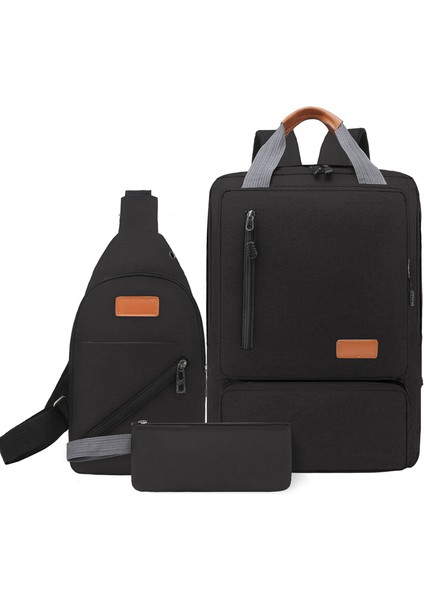 Modaya Uygun Unisex Üç Parçalı Omuz Çantası Crossbody Göğüs Çantası Hafif Su Geçirmez Bilgisayar Sırt Çantası Saf Renk Oxford Mate (Yurt Dışından)