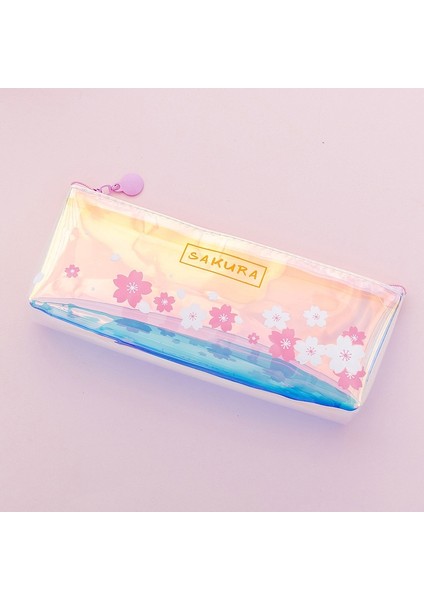 No.4 Tarzı Lazer Kiraz Sakura Çiçeği Büyük Kapasiteli Kalem Çantası Kırtasiye Depolama Organizatör Kalem Kutusu Okul Kaynağı (Yurt Dışından)
