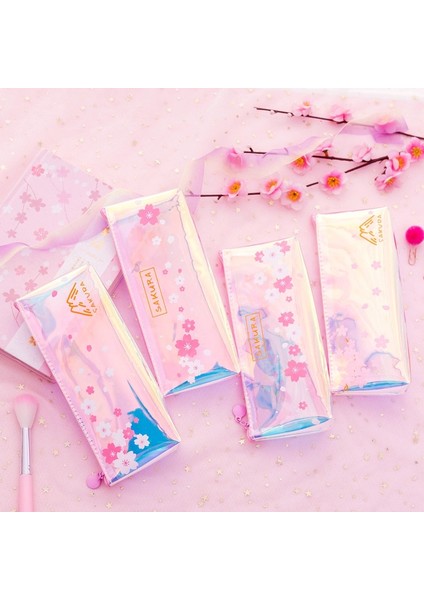 No.4 Tarzı Lazer Kiraz Sakura Çiçeği Büyük Kapasiteli Kalem Çantası Kırtasiye Depolama Organizatör Kalem Kutusu Okul Kaynağı (Yurt Dışından) modelleri