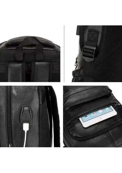 Vintage USB Şarj Pu Deri Sırt Çantası Erkekler Büyük Kapasiteli Okul Çantaları Genç Sırt Çantaları Seyahat Için Çok Fonksiyonlu Laptop Çantası (Yurt Dışından) indirimleri