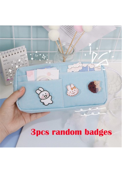 Mavi Stil Rozetleri ile Sevimli Şeker Renkli Kalem Çantası Kawaii Kozmetik Makyaj Çantası Büyük Kapasiteli Kalem Kutusu Tuval Kırtasiye Tutucu Organizatör (Yurt Dışından) fiyatları