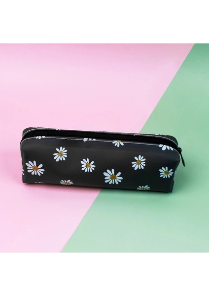 Ayık Mavi Renk Stili Çiçek Silika Jel Siyah Kalem Çantası Okul Kızlar Için Pencilcases Öğrenci Kırtasiye Kılıfı Sevimli Kalem Kutusu Ofis Malzemeleri (Yurt Dışından) fırsatları