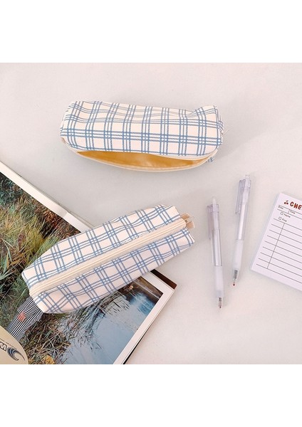 No.1 Tarzı Basit California Kız Izgara Çizgileri Pamuk Kalem Çantası Kore Kırtasiye Kalem Kutusu Torbalar Fountaool Ofis Malzemeleri (Yurt Dışından)