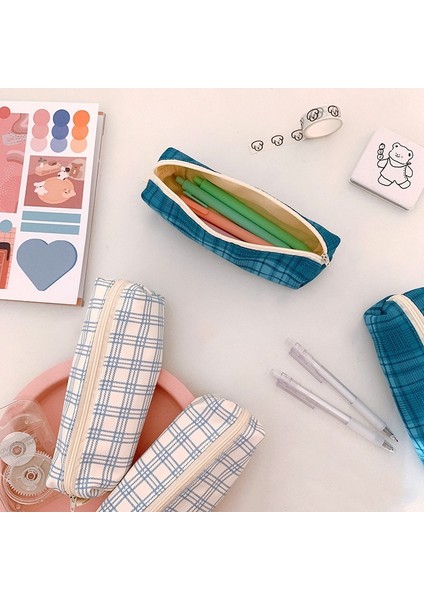 No.1 Tarzı Basit California Kız Izgara Çizgileri Pamuk Kalem Çantası Kore Kırtasiye Kalem Kutusu Torbalar Fountaool Ofis Malzemeleri (Yurt Dışından) fiyatları